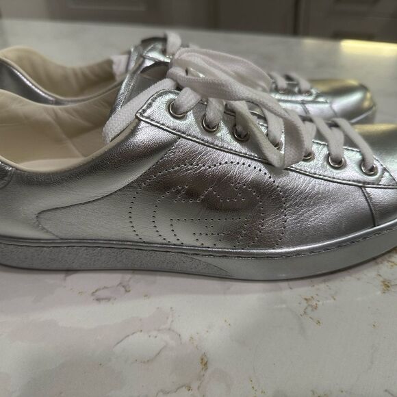 Gucci Ace Metallic Silver Men’s Shoes - Picture 2 of 10